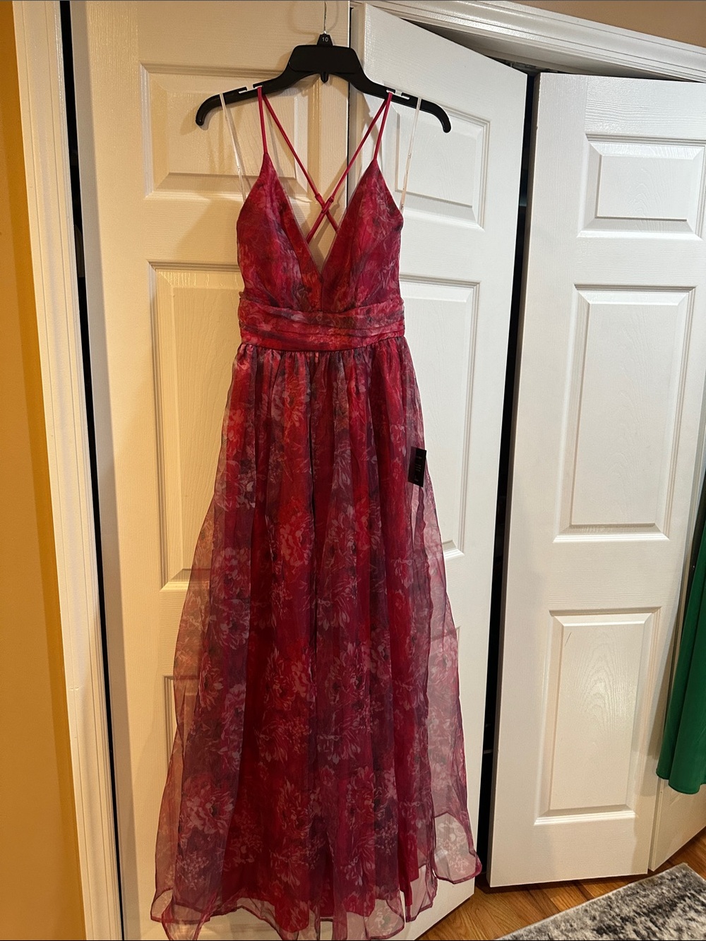 Lulu's Plum Floral Strappy Tulle Gown